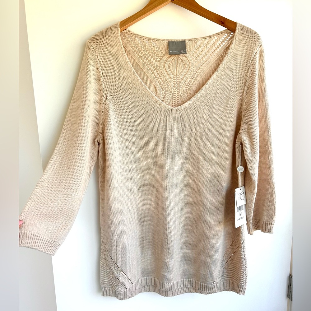 Beige Sweater, 3/4 Sleeves Tunic, Size L, NWT